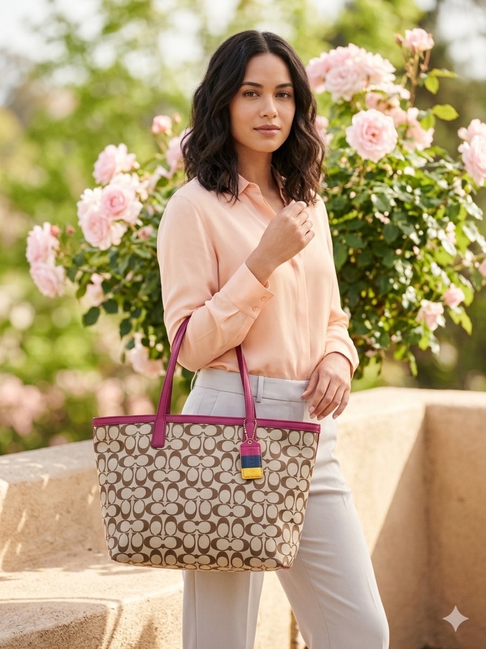 Authentic COACH Legacy Zip Tote Khaki Red Signature Canvas EUC w/ COA